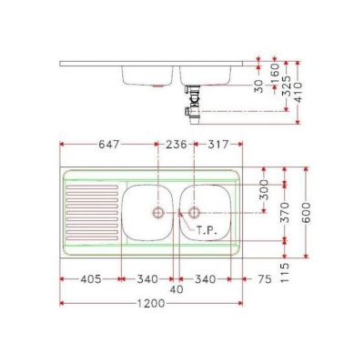 Evier inox à poser 2 bacs 1 égouttoir - Man - 120 x 60 - MAN721-1200 NF- Livré avec siphon