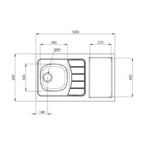 Evier kitchenette ISEO 1 cuve inox L1000mm - MODERNA - CPBD100A30