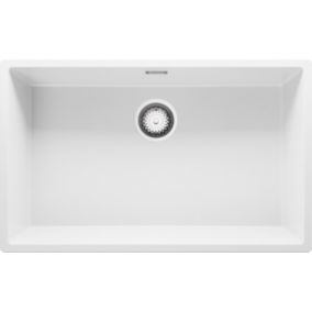 Evier Sous Plan Blanc 76x47cm, Evier en Granit 1 bac + Kit de Vidage, Evier au meuble 80cm, London de Primagran