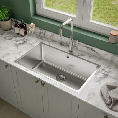 Évier sous plan en acier inoxydable 1 bac XL, L.75 x P.44 cm, GoodHome Villach