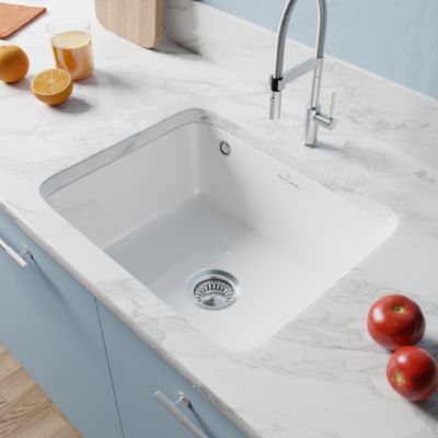 Évier sous plan en céramique blanc brillant 1 bac, L.54,5 x P.44 cm, Villeroy & Boch Subway