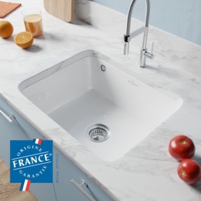 Évier sous plan en céramique blanc brillant 1 bac, L.54,5 x P.44 cm, Villeroy & Boch Subway