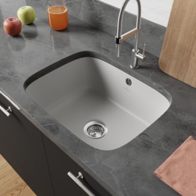 Évier sous plan en céramique gris moyen 1 bac, L.55 x P.44 cm, Villeroy & Boch Cisterna