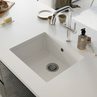 Évier sous plan en composite de quartz blanc mat 1 bac, L.55 x P.46 cm, GoodHome Sorrel