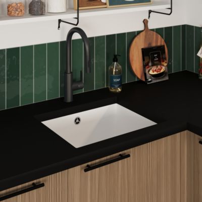 Évier sous plan en composite de quartz blanc mat 1 bac, L.55 x P.46 cm, GoodHome Sorrel