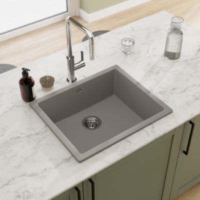 Évier sous plan en composite de quartz gris mat 1 bac, L.55 x P.46 cm, GoodHome Sorrel