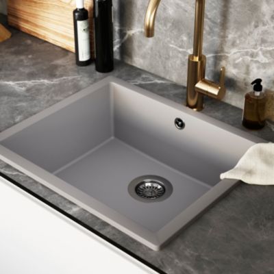 Évier sous plan en composite de quartz gris mat 1 bac, L.55 x P.46 cm, GoodHome Sorrel