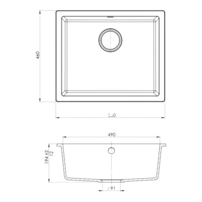 Évier sous plan en composite de quartz noir mat 1 bac, L.55 x P.46 cm, GoodHome Sorrel