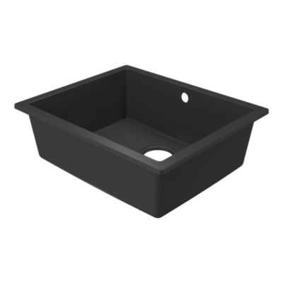 Évier sous plan en composite de quartz noir mat 1 bac, L.55 x P.46 cm, GoodHome Sorrel