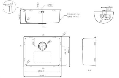 Évier sous plan en inox finition doré 1 bac, L.54 x P.44 cm, Essebagno Inoxa