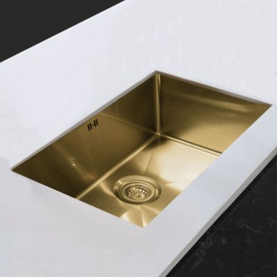 Évier sous plan en inox finition doré 1 grand bac, L.76 x P.45 cm, Essebagno Luisa