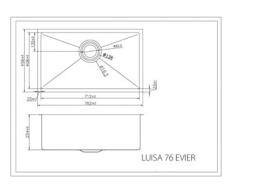 Évier sous plan en inox finition doré 1 grand bac, L.76 x P.45 cm, Essebagno Luisa
