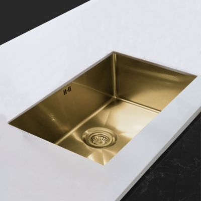 Évier sous plan en inox finition doré 1 grand bac, L.76 x P.45 cm, Essebagno Luisa