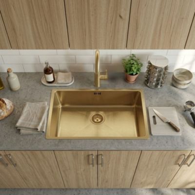 Évier sous plan en inox finition doré 1 grand bac, L.76 x P.45 cm, Essebagno Luisa