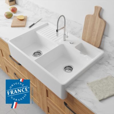 Évier timbre d'office de cuisine à poser 2 bacs Tradition Villeroy & Boch céramique blanc brillant