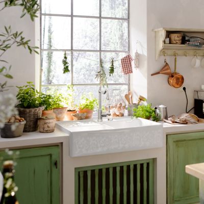 Evier timbre d'office VILLEROY ET BOCH Tradition 2 bacs 89,5 x 63 céramique vidage auto blanc + Cache bonde acier massif