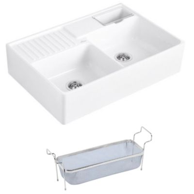 Evier timbre d'office VILLEROY ET BOCH Tradition 89,5 x 63 céramique vidage auto blanc + Panier vaiselle