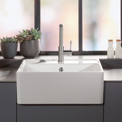 Evier timbre office VILLEROY ET BOCH Tradition 1 bac Blanc CeramicPlus avec vidage automatique