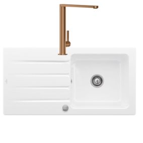 Evier VILLEROY ET BOCH Architectura 60 vidage auto + Robinet de cuisine Finera Bronze