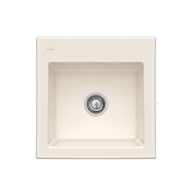 Evier VILLEROY ET BOCH Subway 50 S 52,5 x 51 cm sans egouttoir Creme CeramicPlus avec vidage automatique