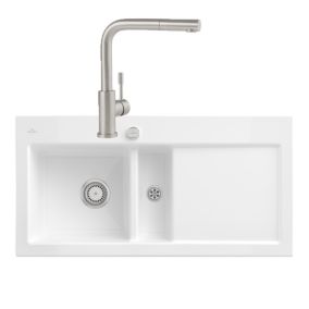 Evier VILLEROY ET BOCH Subway Pure 60 égouttoir à droite vidage auto + Robinet de cuisine Steel Shower Acier Massif