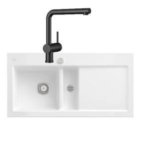 Evier VILLEROY ET BOCH Subway Pure 60 égouttoir à droite vidage auto + Robinet de cuisine Steel Shower Anthracite