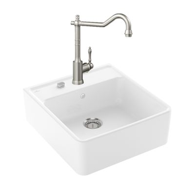 Evier VILLEROY ET BOCH Timbre d'office Tradition 1 bac vidage auto + Robinet de cuisine Avia 2.0 Acier Massif