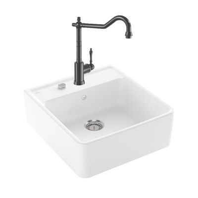 Evier VILLEROY ET BOCH Timbre d'office Tradition 1 bac vidage auto + Robinet de cuisine Avia 2.0 Anthracite