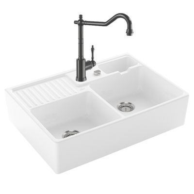 Evier VILLEROY ET BOCH Timbre d'office Tradition 2 bacs vidage auto + Robinet de cuisine Avia 2.0 Anthracite