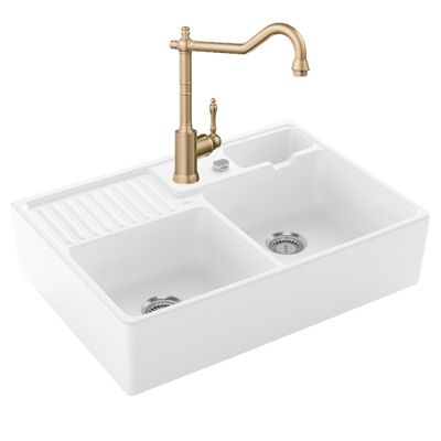 Evier VILLEROY ET BOCH Timbre d'office Tradition 2 bacs vidage auto + Robinet de cuisine Avia 2.0 Or Mat