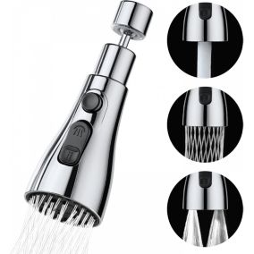 Extension aérateur d'eau orientable - Robinet de cuisine à 360 degrés - Robinet de cuisine à 3 modes avec aérateur - Argent