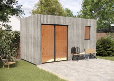 Extension bois traité autoclave en bois 4,4 x 2,4 x 2,7 m avec plancher isolé / menuiseries alu k-line