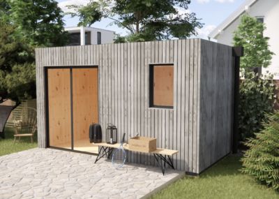 Extension bois traité autoclave en bois 4,4 x 2,4 x 2,7 m avec plancher isolé / menuiseries alu k-line
