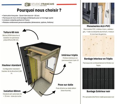 Extension bois traité autoclave en bois 4,4 x 3,5 x 2,7 m