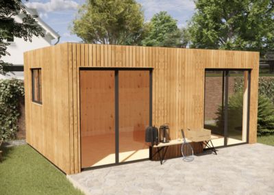 Extension bois traité autoclave en bois 5,5 x 3,5 x 2,7 m avec plancher isolé / menuiseries alu k-line