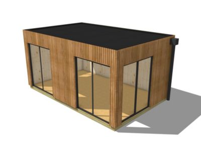 Extension bois traité autoclave en bois 5,5 x 3,5 x 2,7 m avec plancher isolé / menuiseries alu k-line