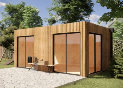 Extension bois traité autoclave en bois 5,5 x 3,5 x 2,7 m avec plancher isolé / menuiseries alu k-line