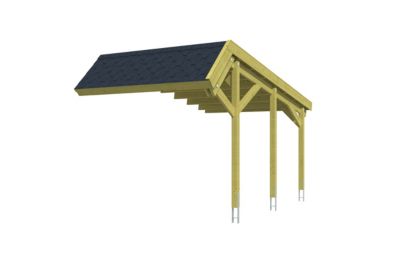 Extension pour Carport SKAN HOLZ Harz 303x560cm, avec bardeaux noirs, bois résineux imprégné vert