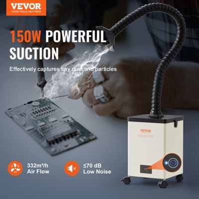 Extracteur fumee soudage 150W, filtre 3 couches, debit 332 m3/h, compact, pour soudure et gravure