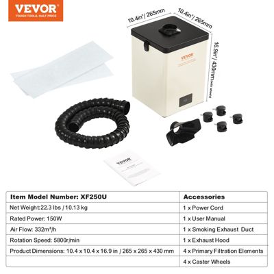 Extracteur fumee soudage 150W, filtre 3 couches, debit 332 m3/h, compact, pour soudure et gravure