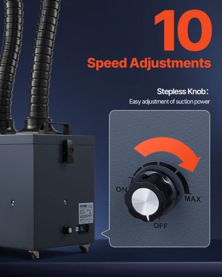 Extracteur fumee soudure 275W, absorbeur sans balais 2 tuyaux, aspiration 380 m3/h