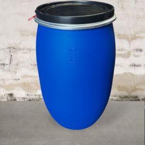 Fût plastique 120 L avec couvercle hermétique et poignées intégrées, idéal pour le stockage et le transport de liquides et solides