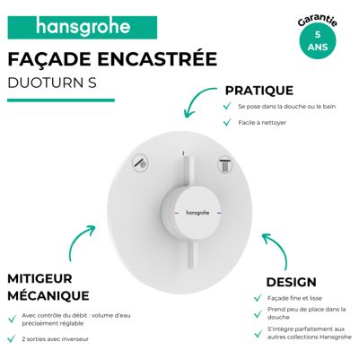 Façade douche encastrée mécanique HANSGROHE DuoTurn S Blanc mat