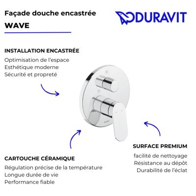 Façade robinet encastré 2 sorties DURAVIT Wave avec inverseur chromé brillant