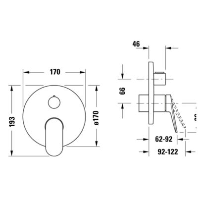 Façade robinet encastré 2 sorties DURAVIT Wave avec inverseur chromé brillant