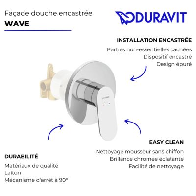 Façade robinet encastré 2 sorties DURAVIT Wave sans inverseur chromé brillant + corps encastré