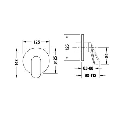 Façade robinet encastré 2 sorties DURAVIT Wave sans inverseur chromé brillant + corps encastré
