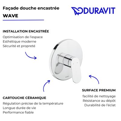Façade robinet encastré 2 sorties DURAVIT Wave sans inverseur chromé brillant