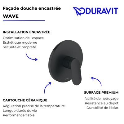 Façade robinet encastré 2 sorties DURAVIT Wave sans inverseur noir mat