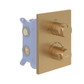 Façade thermostatique 2 voies VILLEROY ET BOCH Universal rectangle Or brossé + corps encastré